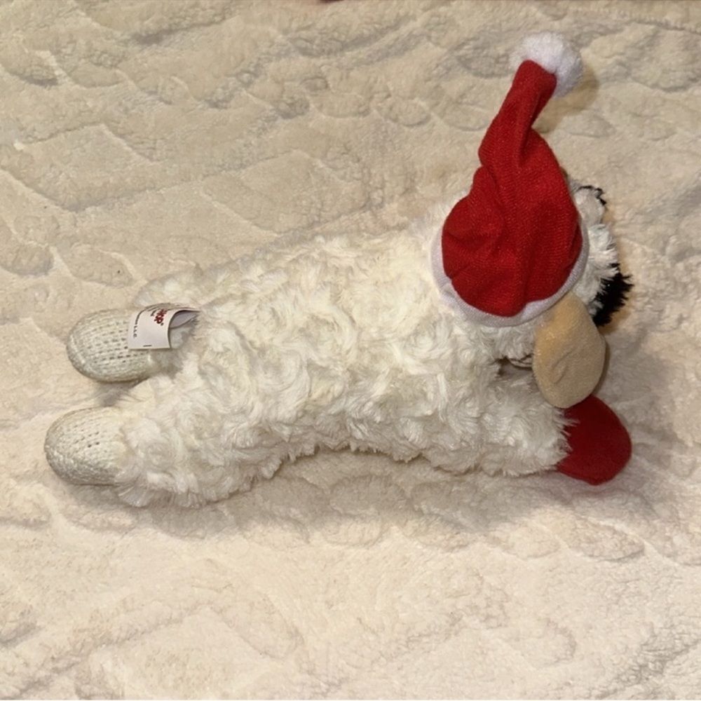 DreamW White Red Christmas Hat Holiday Plush Sweater Lamb Chop Squeaky Toy - Picture 5 of 9